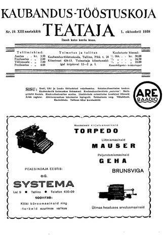Kaubandus-tööstuskoja Teataja ; 19 1938-10-01