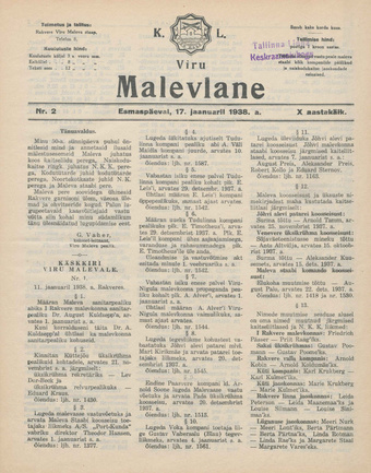 K. L. Viru Malevlane ; 2 1938-01-17