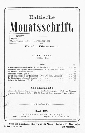 Baltische Monatsschrift ; 9 1885