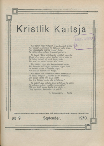 Kristlik Kaitsja : Eesti metodistide häälekandja ; 9 1930-09