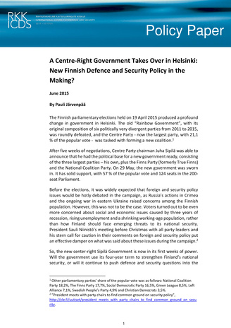 A centre-right government takes over in Helsinki: new Finnish defence and security policy in the making?
