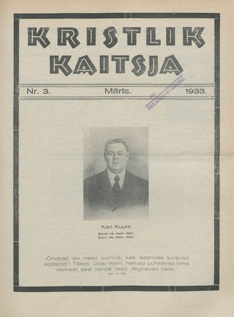 Kristlik Kaitsja : Eesti metodistide häälekandja ; 3 1933-03