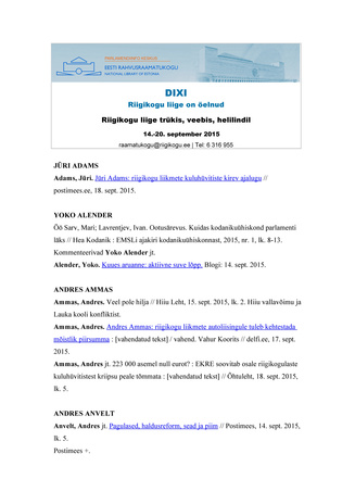 DIXI. Riigikogu liige on öelnud ; 14. - 20. september 2015