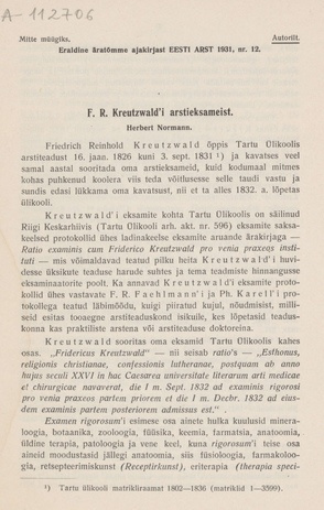F. R. Kreutzwald'i arstieksameist