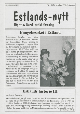 Estlands-nytt : allment tidsskrift for Estlands-interesserte ; 3 (8) 1998-10
