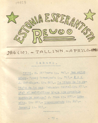 Estonia Esperantista Revuo ; 4 (20) 1921-04