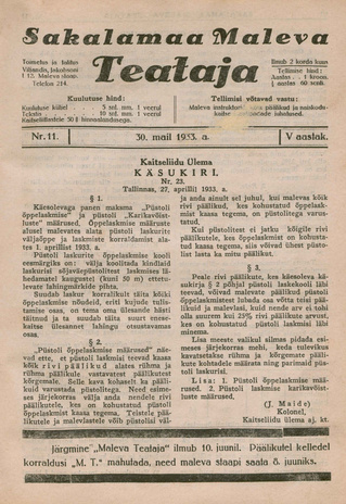 Sakalamaa Maleva Teataja ; 11 1933-05-30