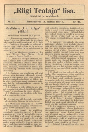 Riigi Teataja Lisa : seaduste alustel avaldatud teadaanded ; 23 1927-03-14