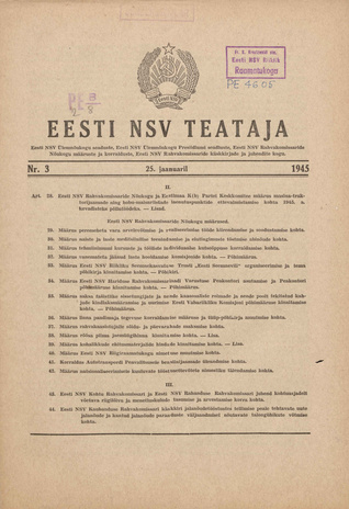Eesti NSV Teataja ; 3 1945-01-25