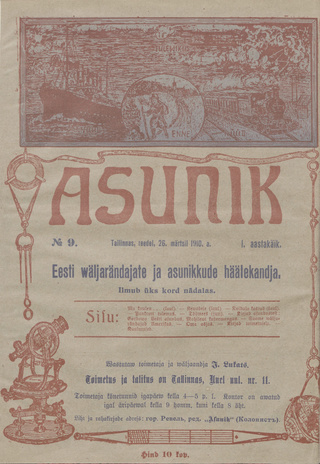 Asunik : Eesti väljarändajate ja asunikkude häälekandja ; 9 1910-03-26