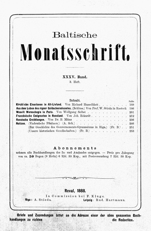 Baltische Monatsschrift ; 3 1888