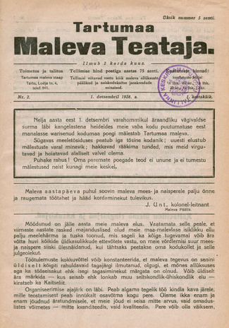 Tartumaa Maleva Teataja ; 2 1928-12-01