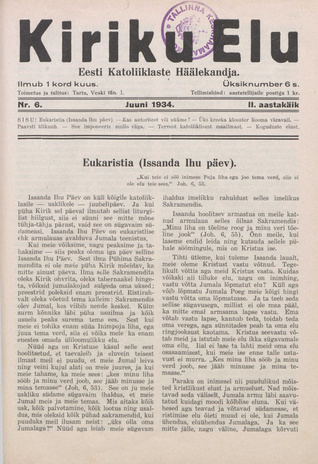 Kiriku Elu : Eesti Katoliiklaste Häälekandja ; 6 1934-06