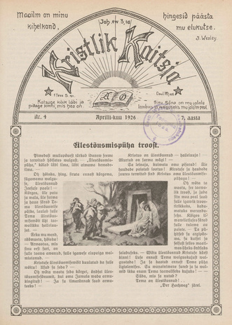 Kristlik Kaitsja : Eesti metodistide häälekandja ; 4 1926-04