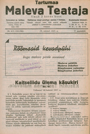 Tartumaa Maleva Teataja ; 4/5 (195/196) 1937-03-19