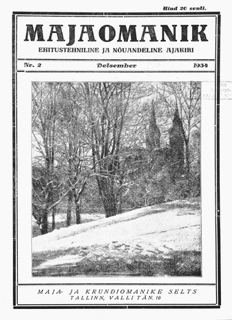 Majaomanik : ehitustehniline ja nõuandeline ajakiri ; 2 1934-12-20