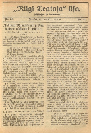 Riigi Teataja Lisa : seaduste alustel avaldatud teadaanded ; 35 1923-03-09