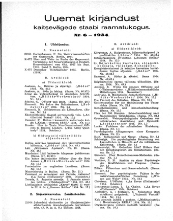 Uuemat Kirjandust Kaitsevägede Staabi raamatukogus ; 6 1934