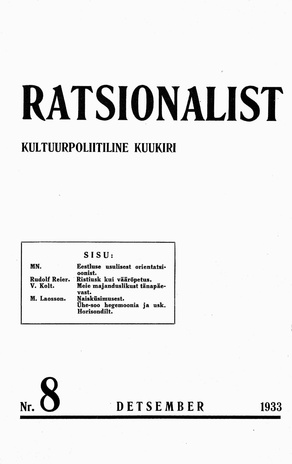 Ratsionalist : kultuurpoliitiline kuukiri ; 8 1933-12