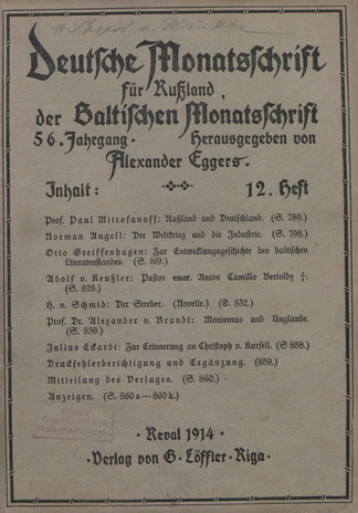 Baltische Monatsschrift ; 12 1914-12