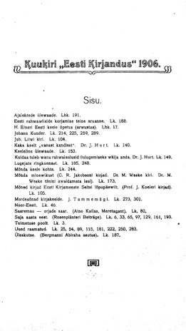 Eesti Kirjandus ; sisukord 1906