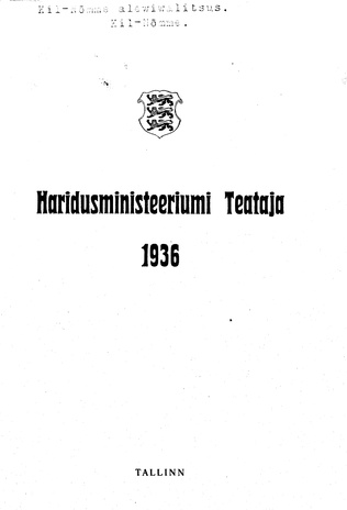 Haridusministeeriumi Teataja ; sisukord 1936