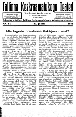 Tallinna Keskraamatukogu Teated ; 3-4 1934-07-20