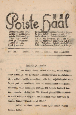 Poiste Hääl ; 144 1939-03-03
