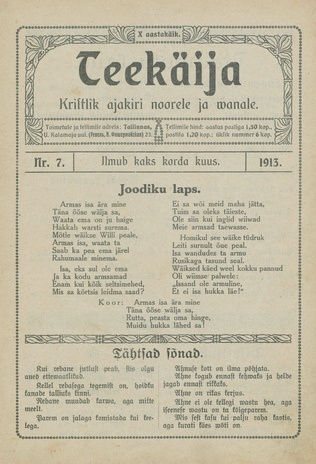 Teekäija : Eesti Baptisti Koguduse Ühenduse häälekandja ; 7 1913