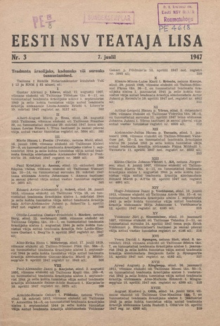 Eesti NSV Teataja lisa ; 3 1947-07-07