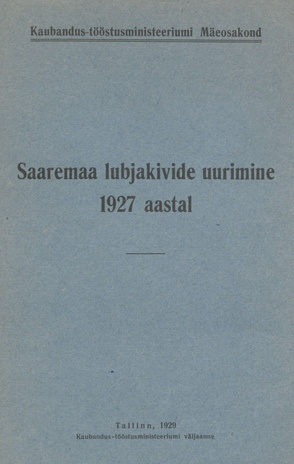 Saaremaa lubjakivide uurimine 1927 aastal