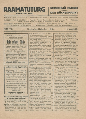 Raamatuturg = Der Büchermarkt = Книжный рынок ; 7-8 1932-10