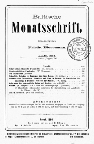 Baltische Monatsschrift ; 7-8 1886