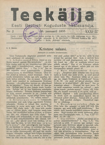 Teekäija : Eesti Baptisti Koguduse Ühenduse häälekandja ; 2 1935-01-26