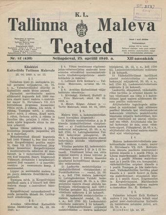 K. L. Tallinna Maleva Teated ; 12 (430) 1940-04-25