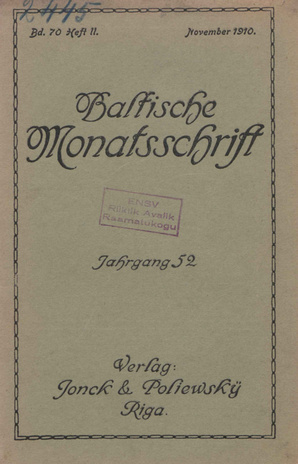Baltische Monatsschrift ; 11 1910-11