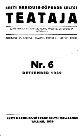 Eesti Haridussõprade Seltsi Teataja ; 6 1939-12