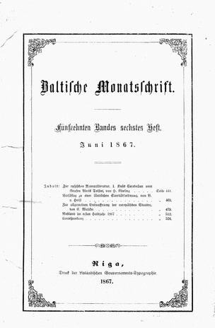 Baltische Monatsschrift ; 6 1867-06