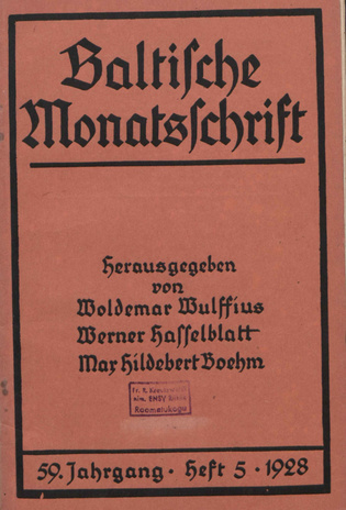 Baltische Monatsschrift ; 5 1928