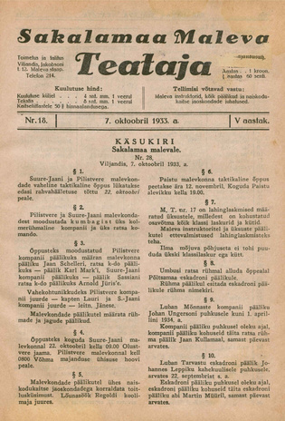 Sakalamaa Maleva Teataja ; 18 1933-10-07