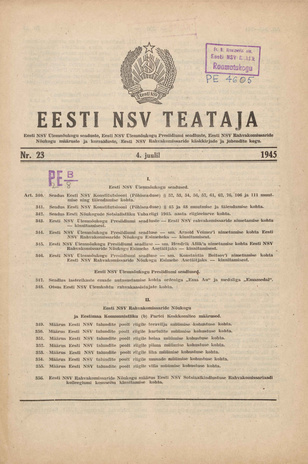 Eesti NSV Teataja ; 23 1945-07-04