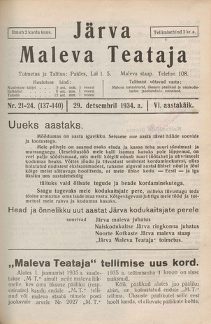 Järva Maleva Teataja ; 21-24 (137-140) 1934-12-29