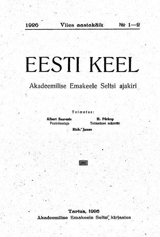 Eesti Keel ; 1-2 1926