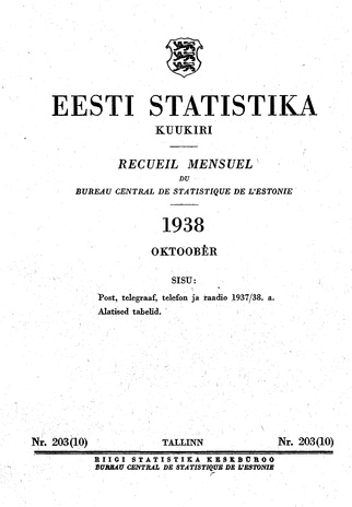 Eesti Statistika : kuukiri ; 203 (10) 1938-10