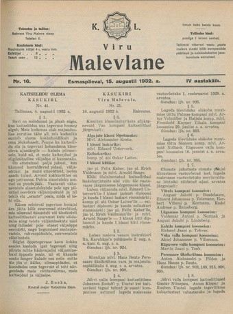 K. L. Viru Malevlane ; 16 1932-08-15