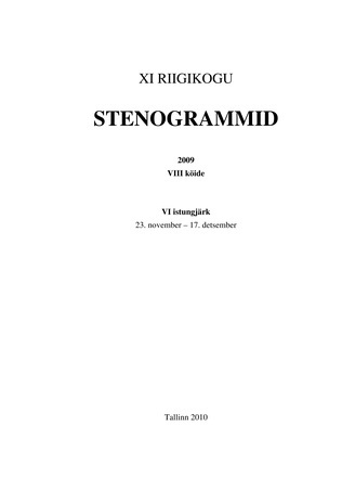 11. Riigikogu stenogrammid 2009 ; 8. kd. (Riigikogu stenogrammid ; 2009)