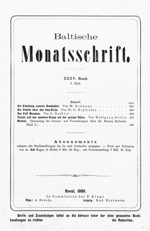 Baltische Monatsschrift ; 5 1888
