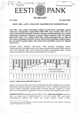 Eesti Pank : teabeleht ; 1 (224) 2002-03-18