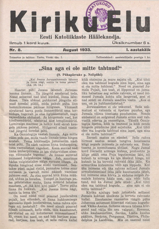Kiriku Elu : Eesti Katoliiklaste Häälekandja ; 8 1933-08