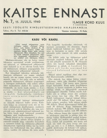 Kaitse Ennast : Eesti Tööliste Kindlustusühingu häälekandja ; 7 1940-07-15